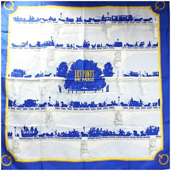 Hermes Silk Scarf Muffler Carre 90 LES PONTS DE PARIS Bridges of Paris HERMES...
